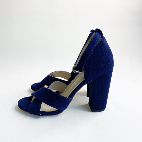 LAST CHANCE for Raye Suede Baker Ankle Strap Block Heel Navy 7.5 - Picture 6 of 11